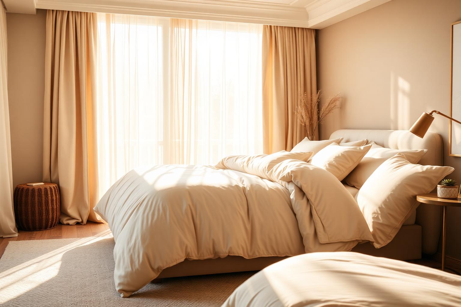 Cozy bedroom with cream bedding